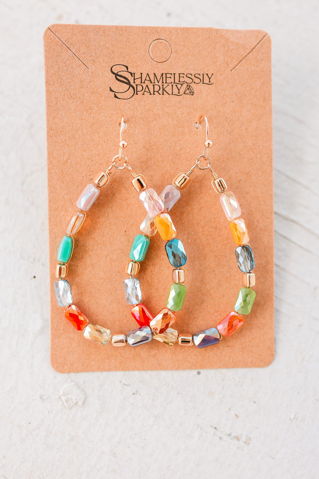 Teardrop Wire Beaded Glass Earrings