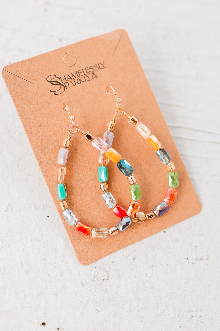 Teardrop Wire Beaded Glass Earrings