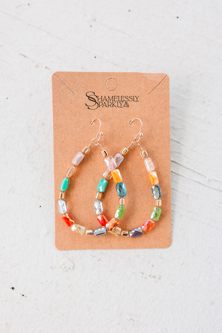 Teardrop Wire Beaded Glass Earrings