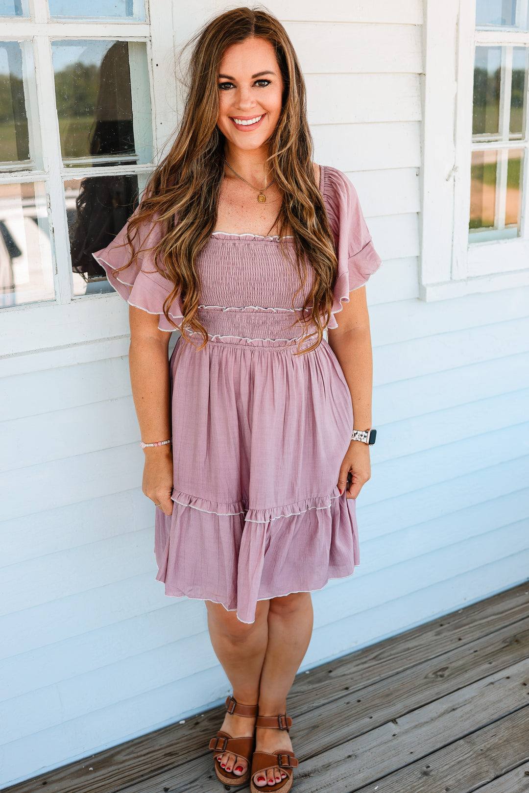 Solene Flutter Sleeve Mini Dress