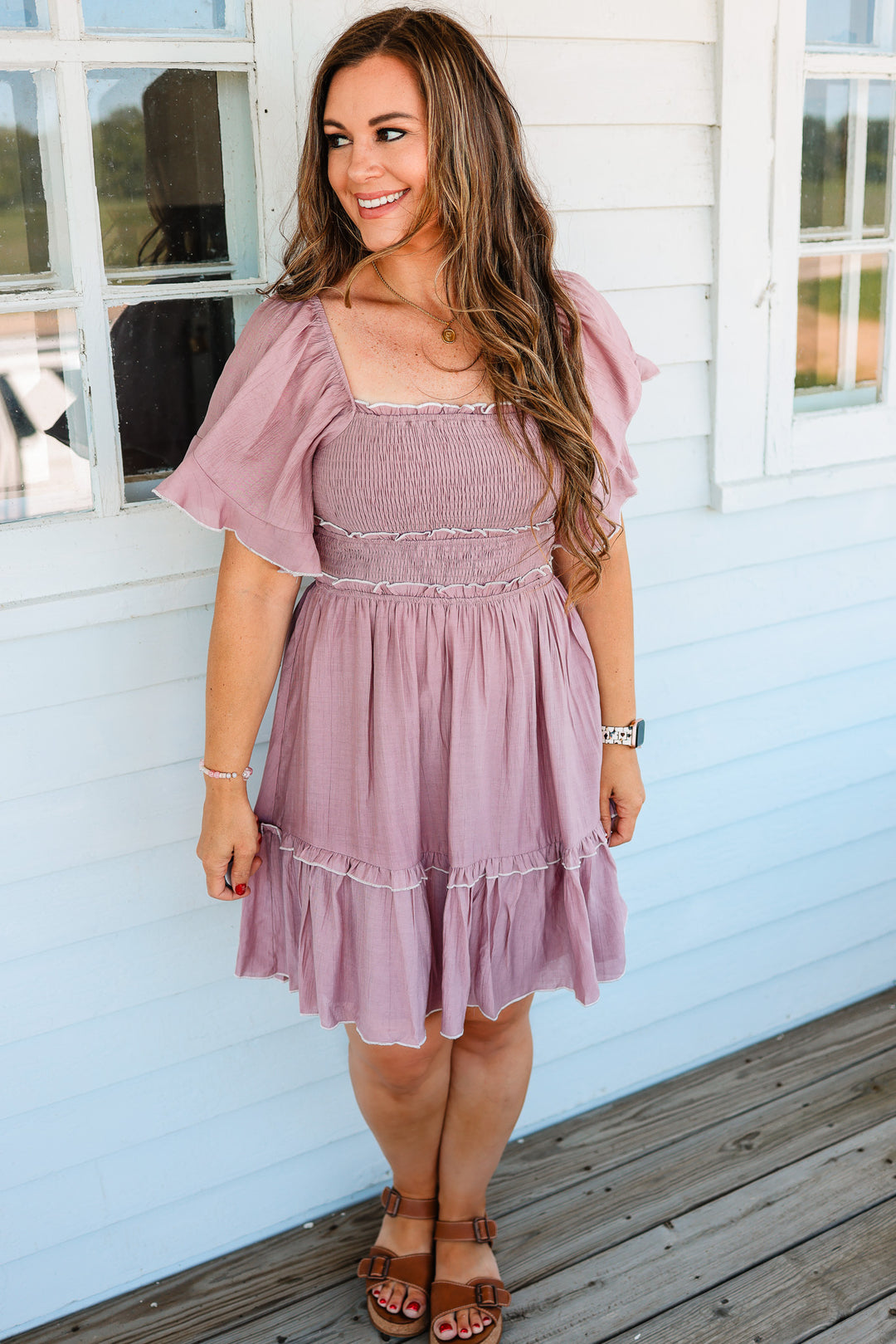Solene Flutter Sleeve Mini Dress