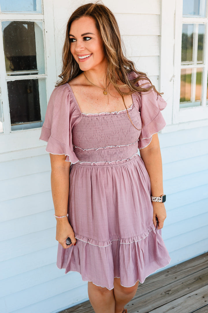 Solene Flutter Sleeve Mini Dress