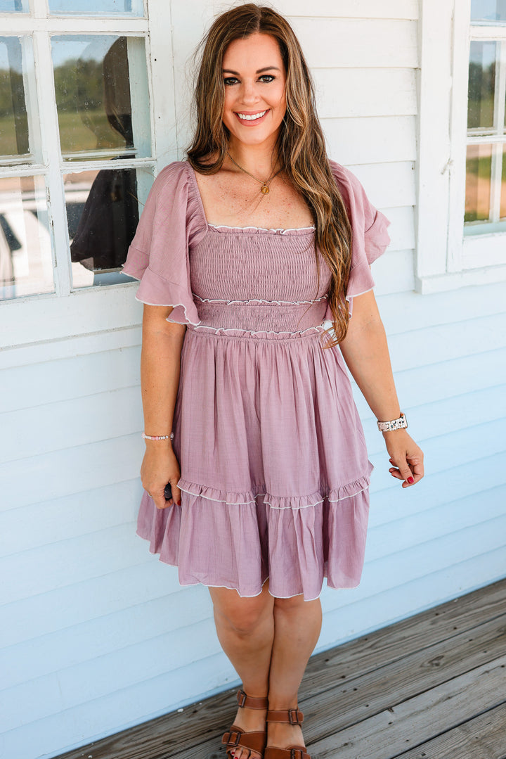 Solene Flutter Sleeve Mini Dress