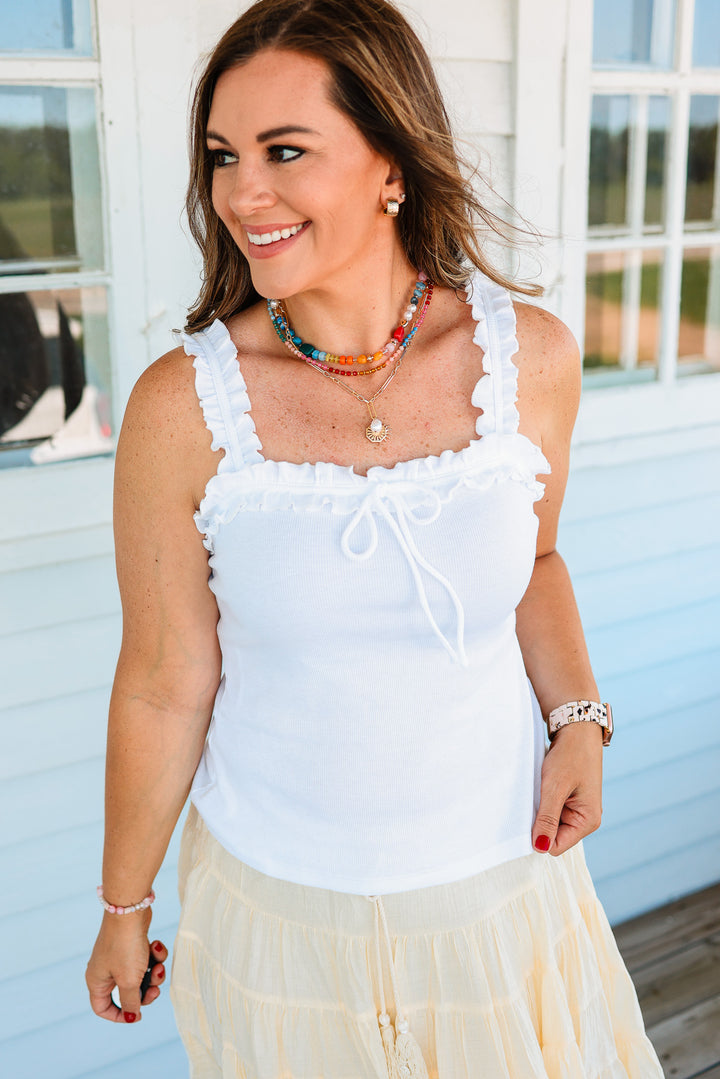 Sky Mini Ruffle Detail Rib Tank Top