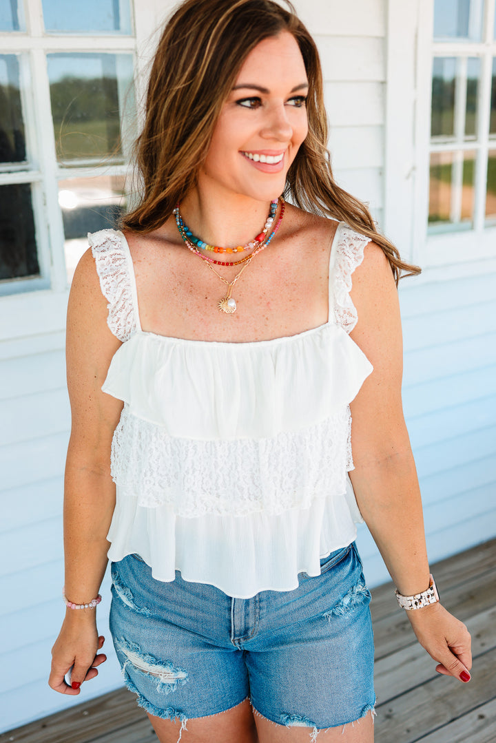 Paislee Lace Tiered Crop Tank