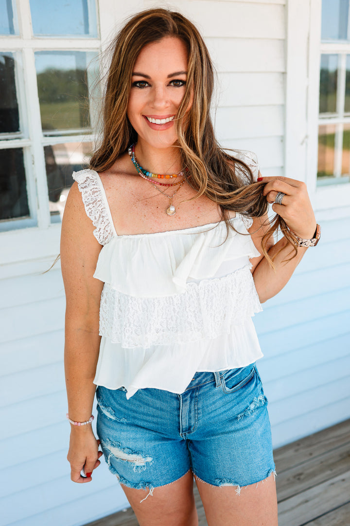 Paislee Lace Tiered Crop Tank