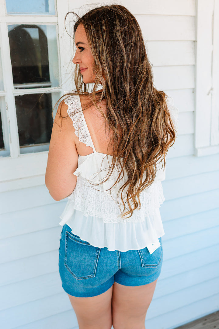 Paislee Lace Tiered Crop Tank