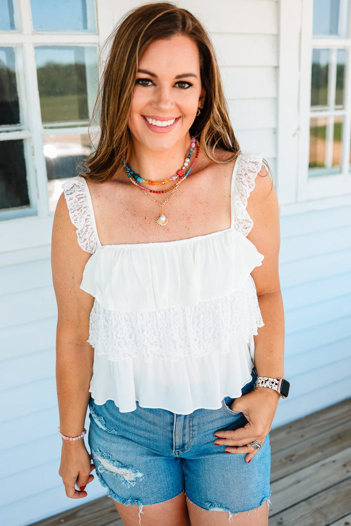 Paislee Lace Tiered Crop Tank