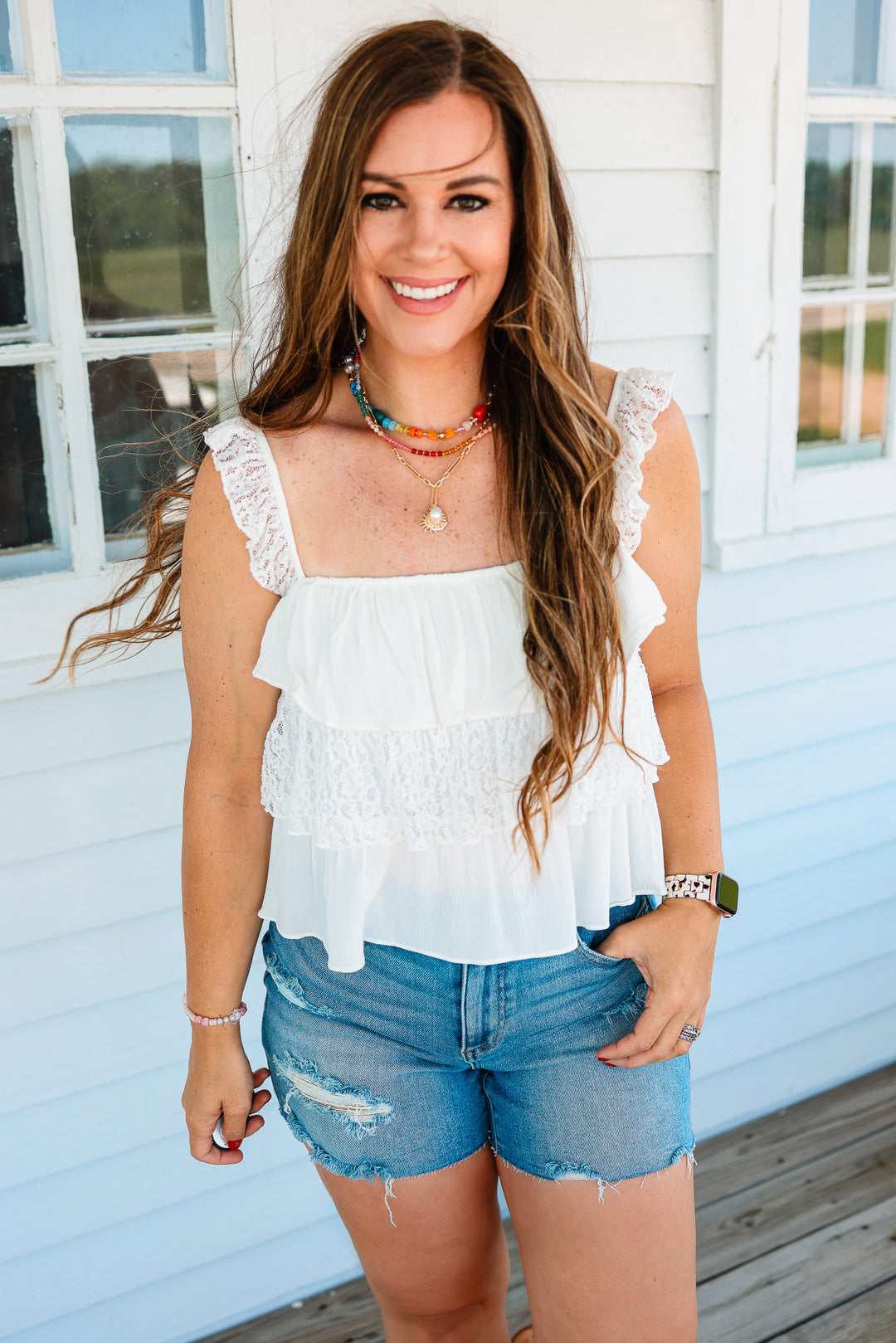 Paislee Lace Tiered Crop Tank