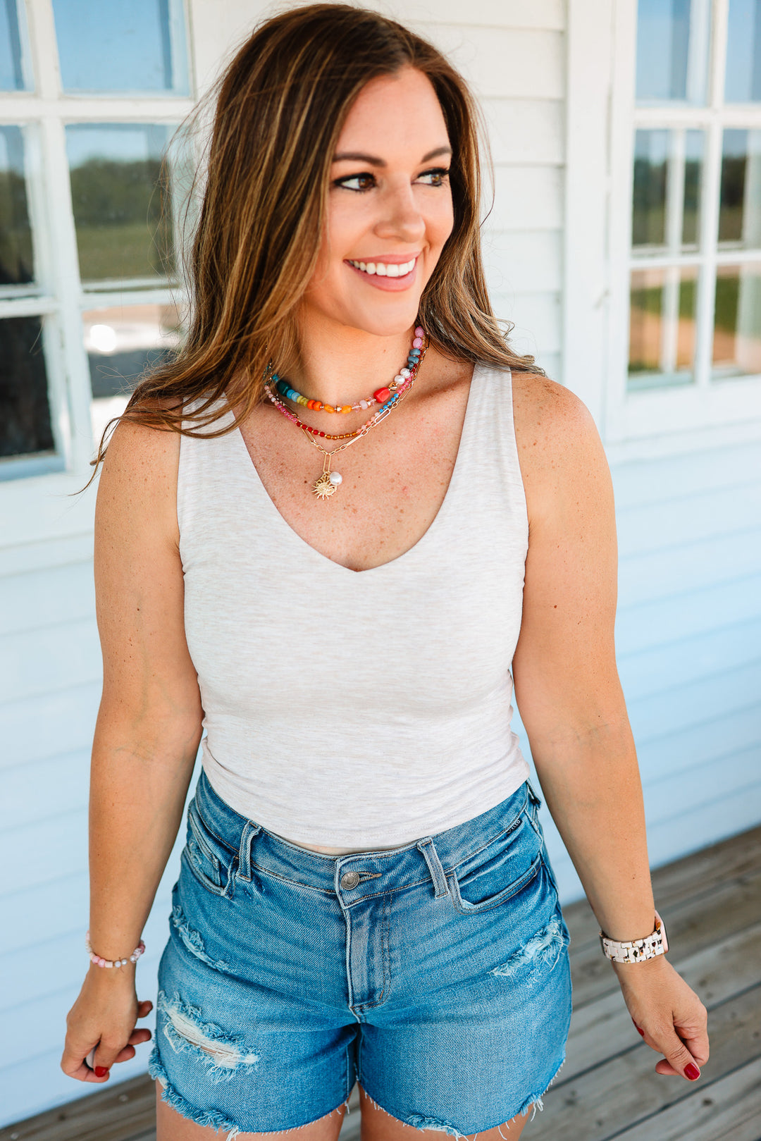Laine V-Neck Crop Tank - Oatmeal