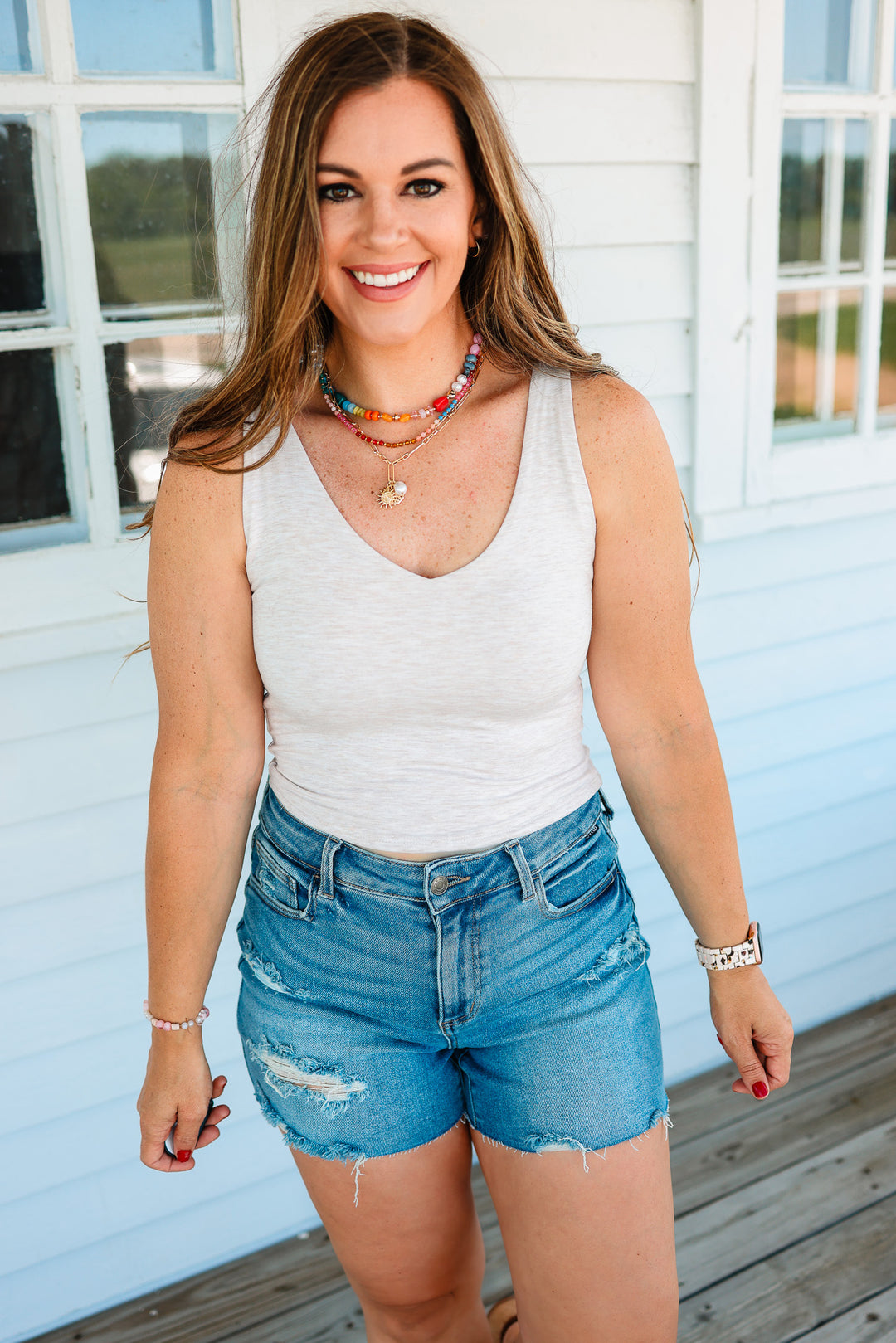 Laine V-Neck Crop Tank - Oatmeal