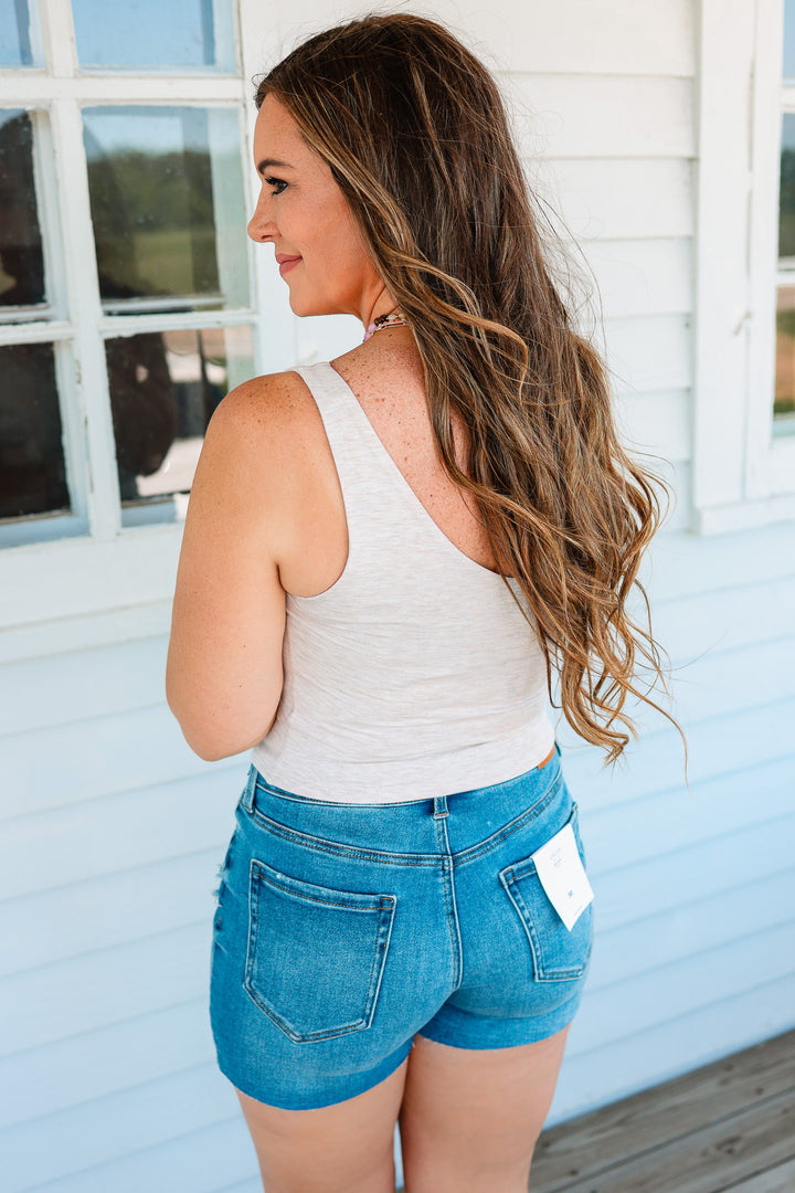 Laine V-Neck Crop Tank - Oatmeal