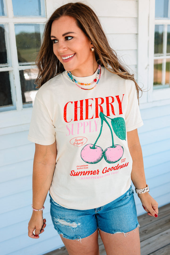 Cherry Retro Fruit Market Graphic Tee - Ivory