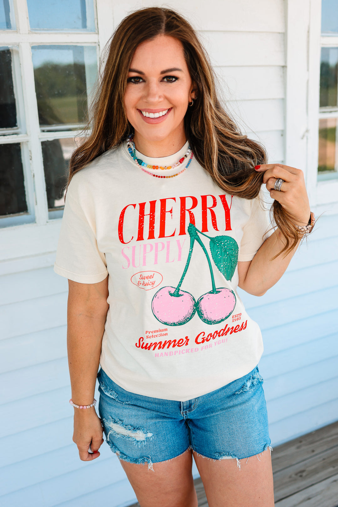 Cherry Retro Fruit Market Graphic Tee - Ivory