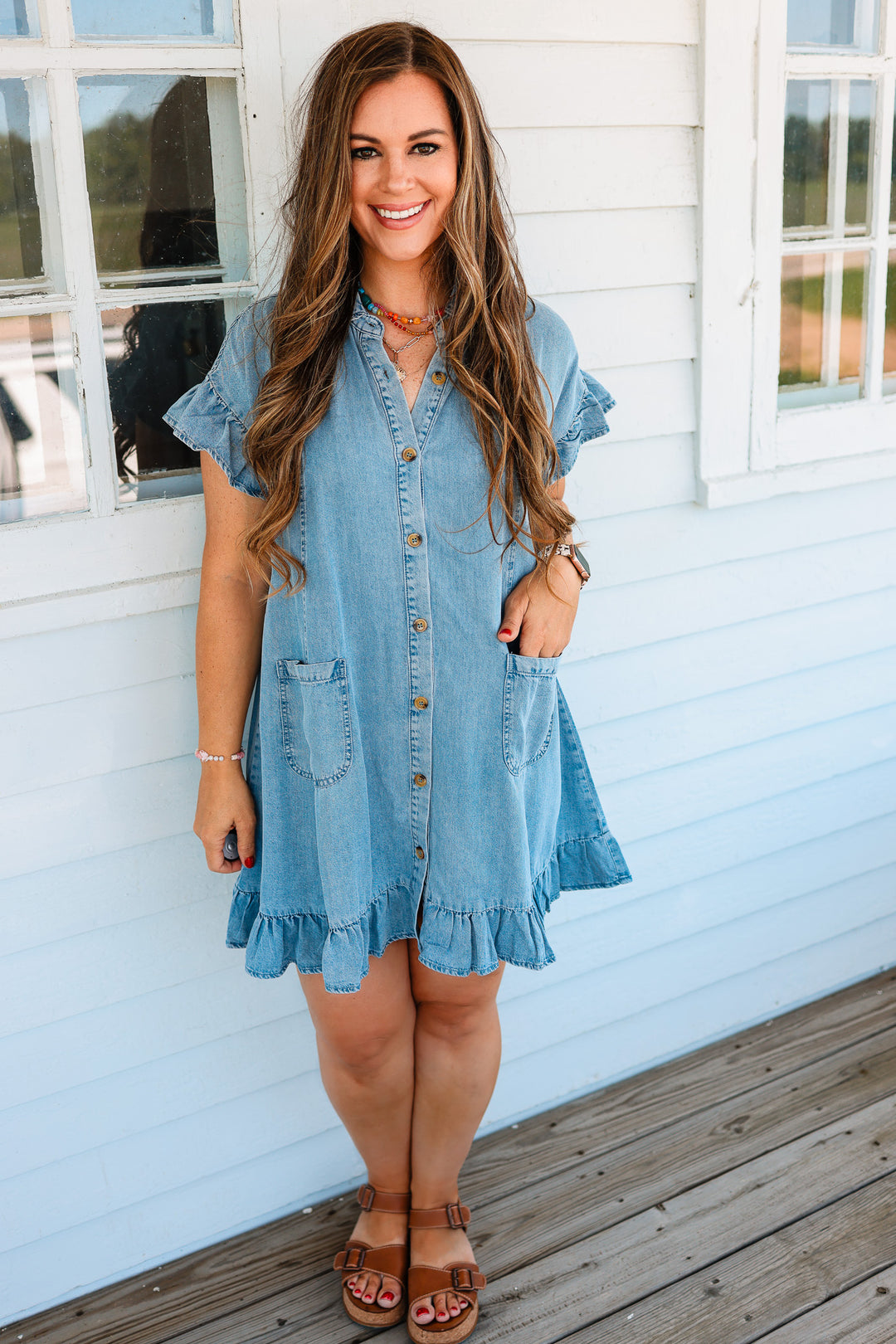 Scarlett Ruffle Denim Dress
