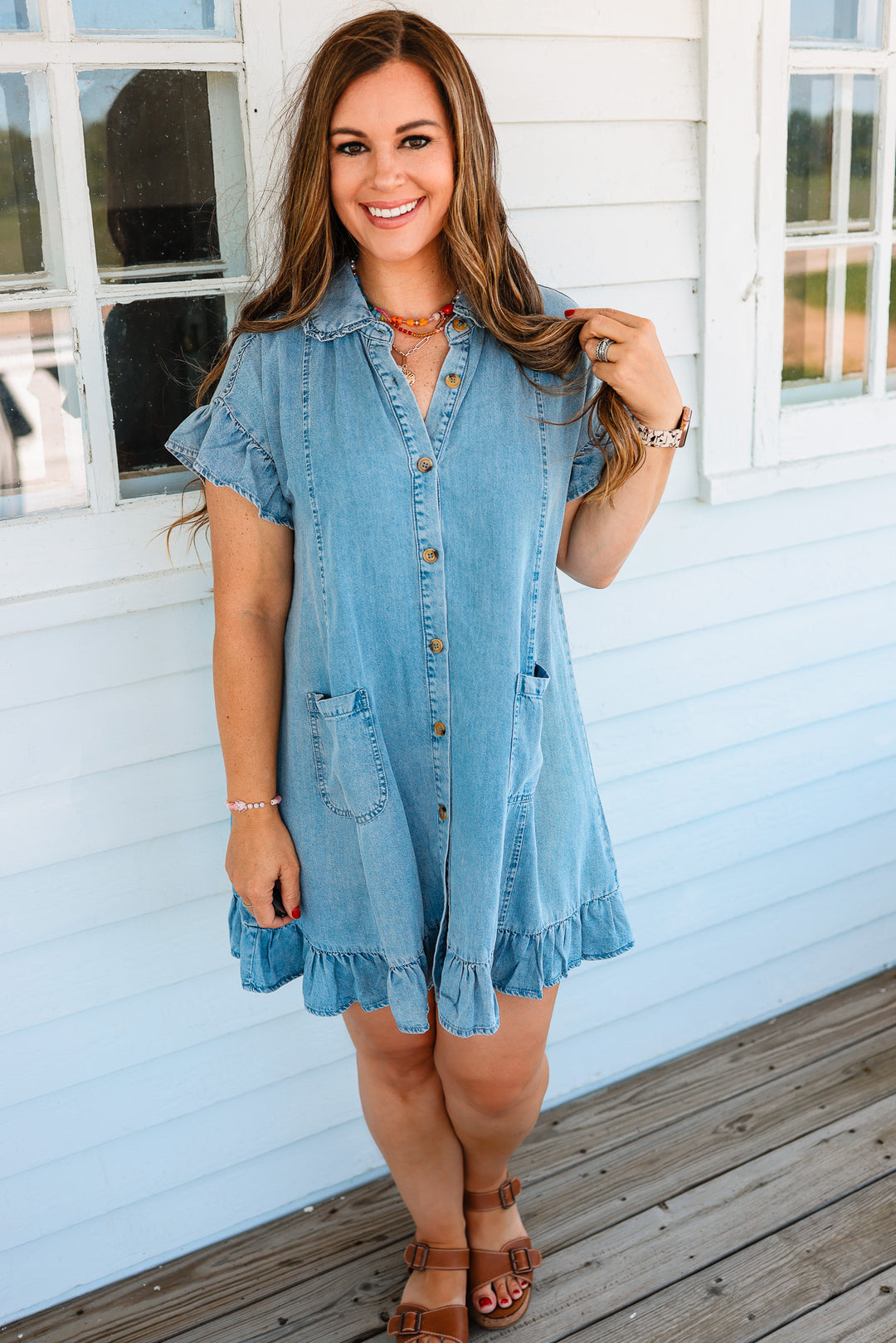 Scarlett Ruffle Denim Dress