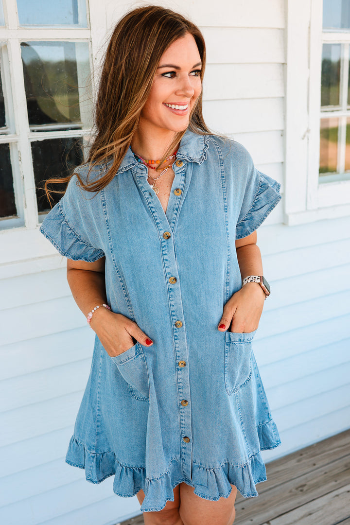 Scarlett Ruffle Denim Dress