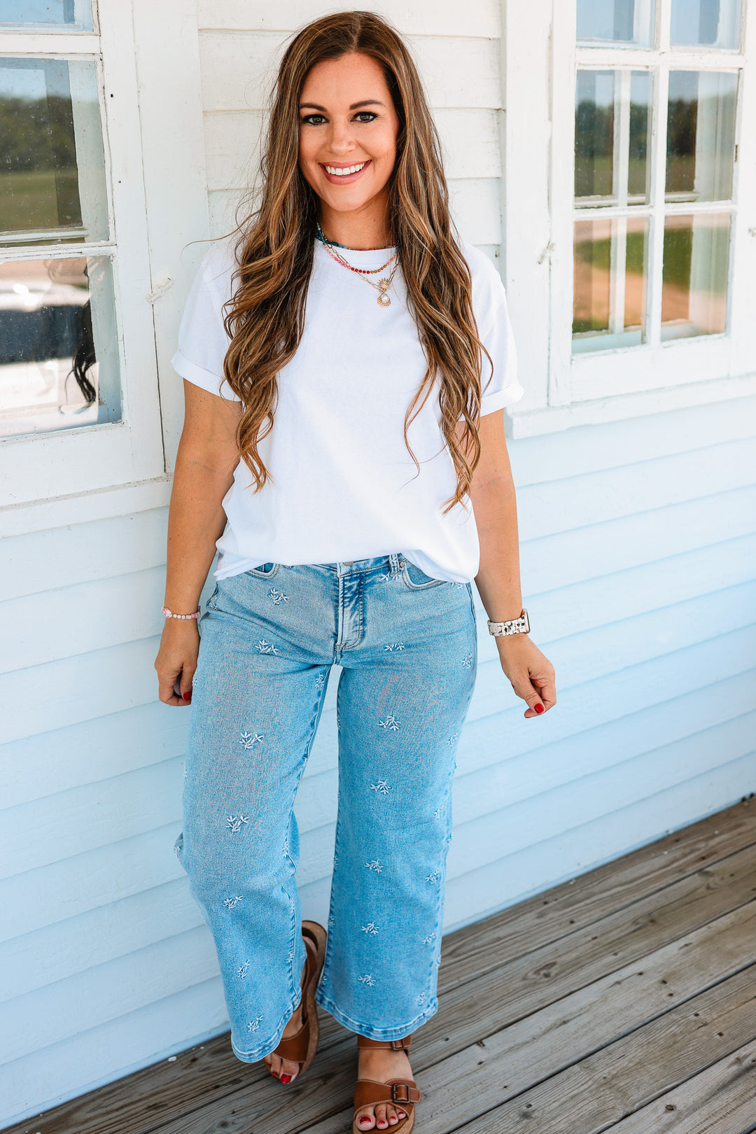 RISEN: Jade High Rise Crop Embroidered Jeans