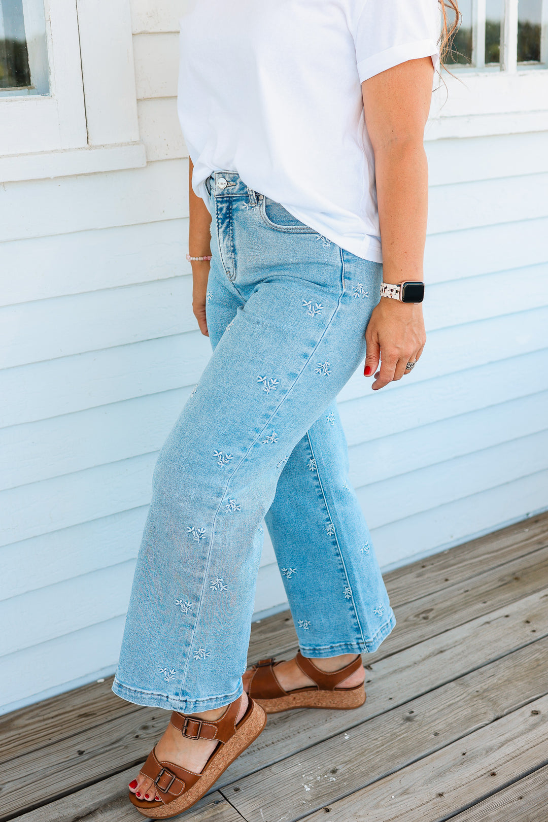 RISEN: Jade High Rise Crop Embroidered Jeans