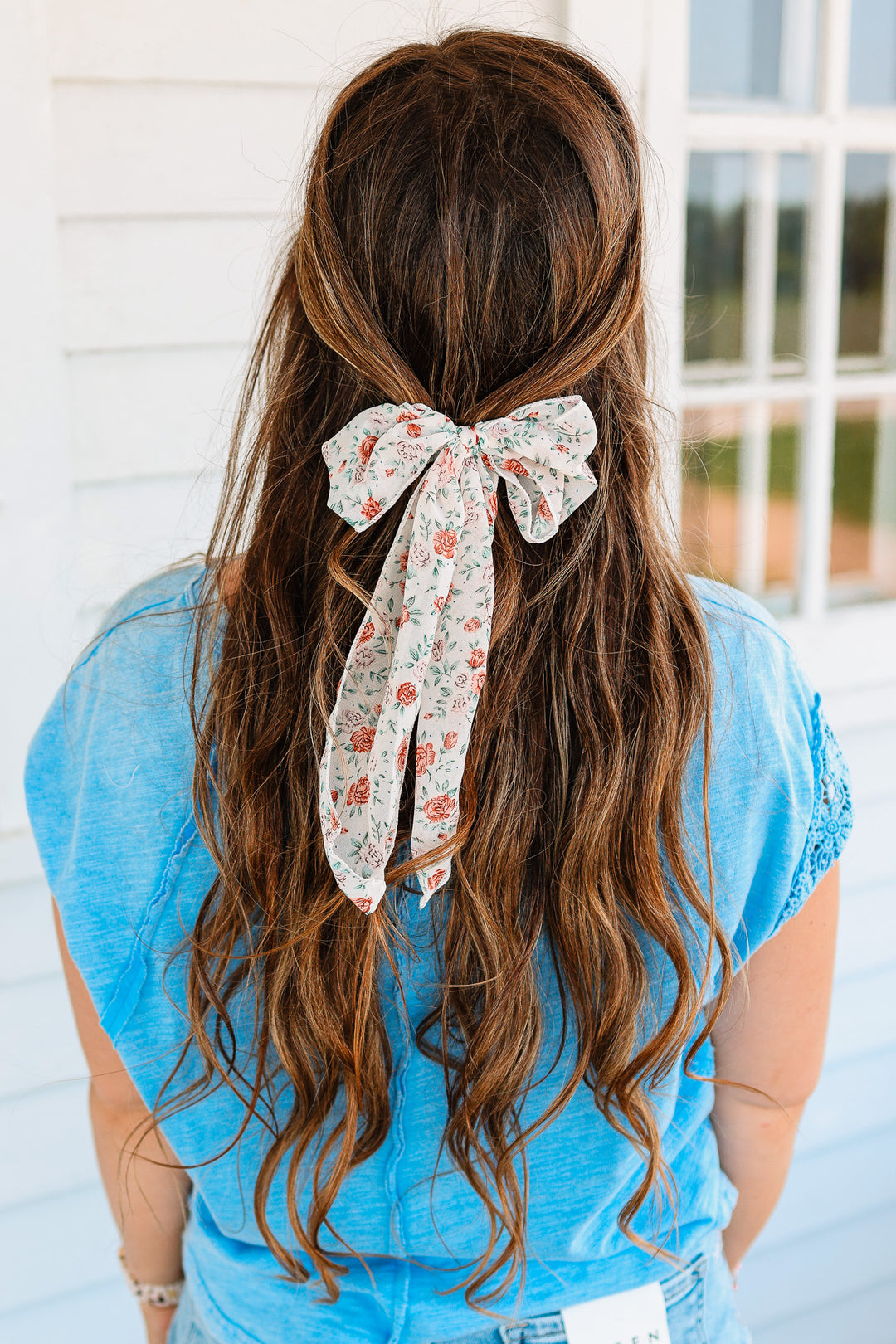 Floral Organza Bow Ribbon Hair Clip - Off White