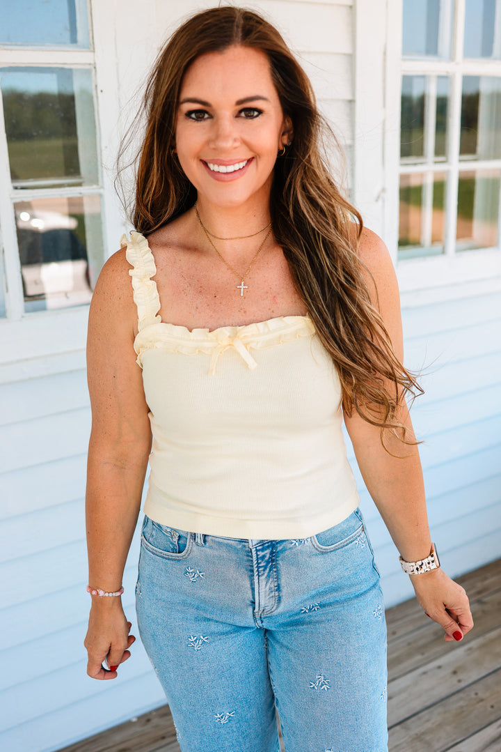 Ruffles and Ribbed Tank- Butter Yellow