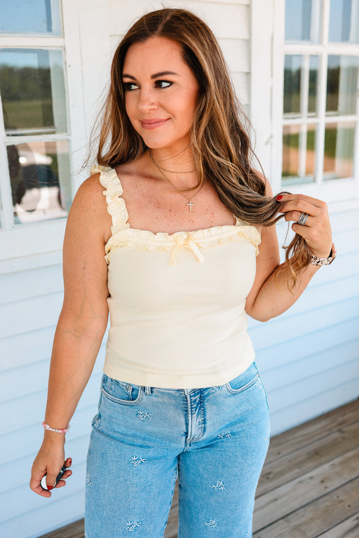 Ruffles and Ribbed Tank- Butter Yellow