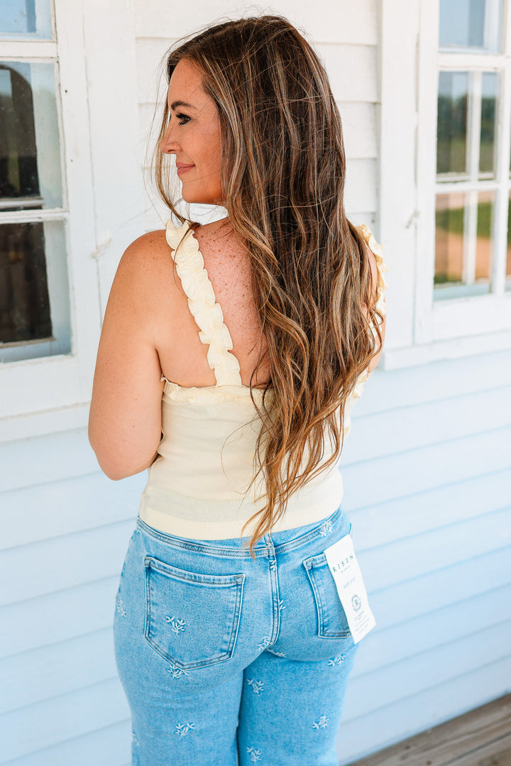 Ruffles and Ribbed Tank- Butter Yellow