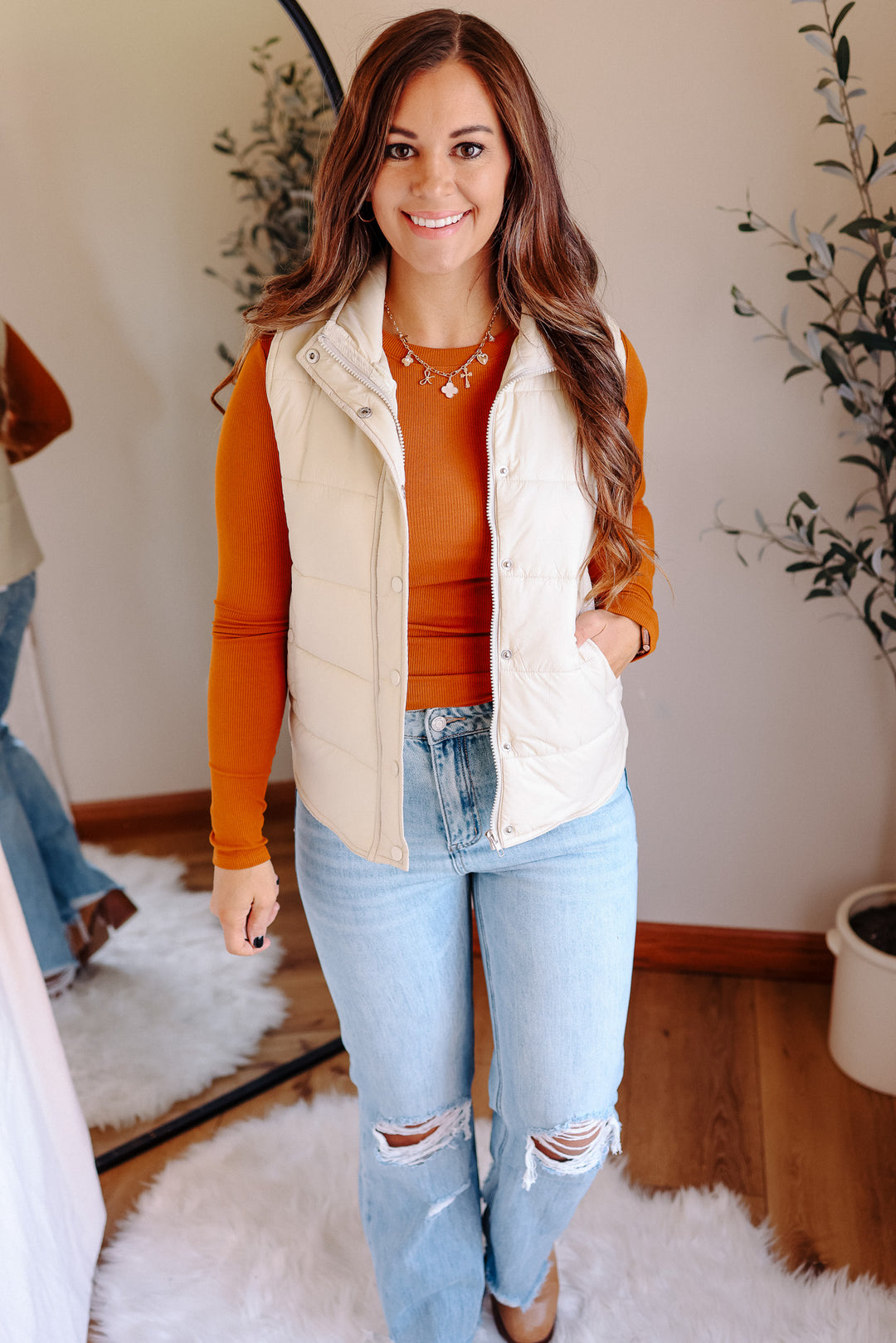 Lennox Zip Up Puffer Vest - Beige