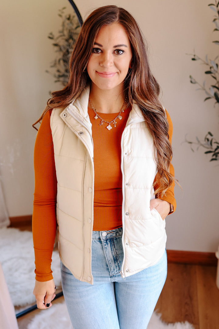 Lennox Zip Up Puffer Vest - Beige