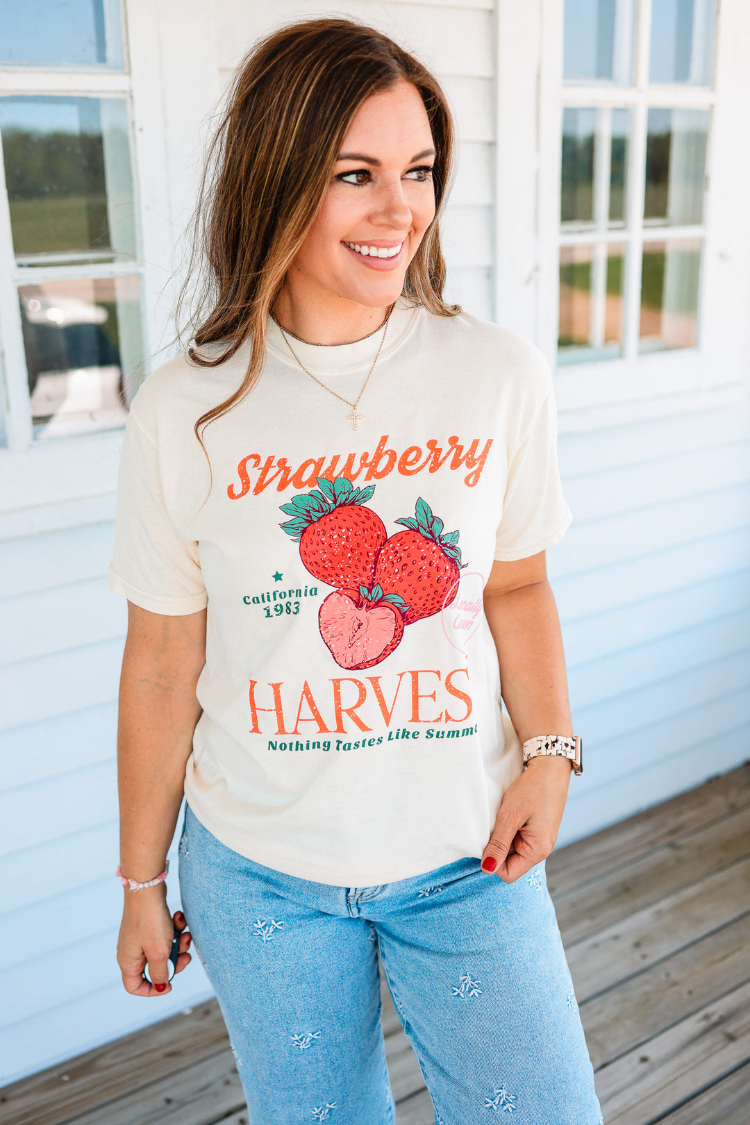 Strawberry Retro Fruit Market Graphic Tee - Ivory