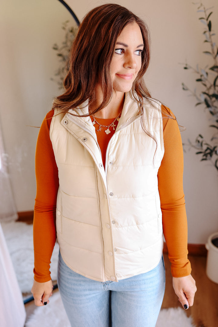 Lennox Zip Up Puffer Vest - Beige