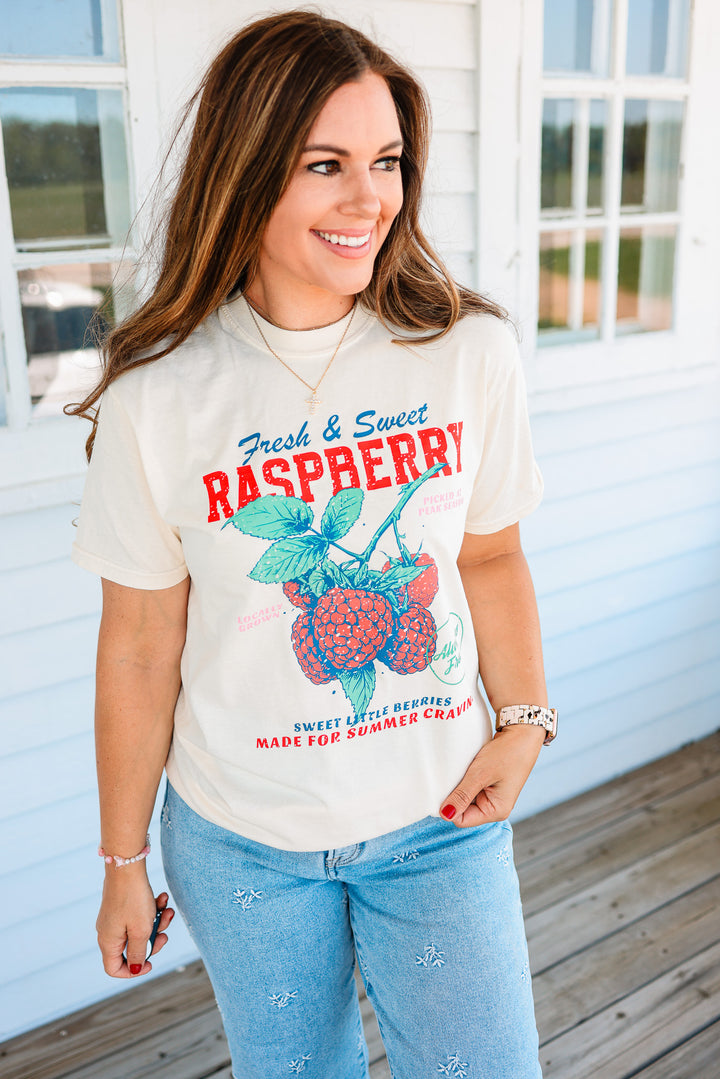 Raspberry Retro Fruit Market Graphic Tee - Ivory