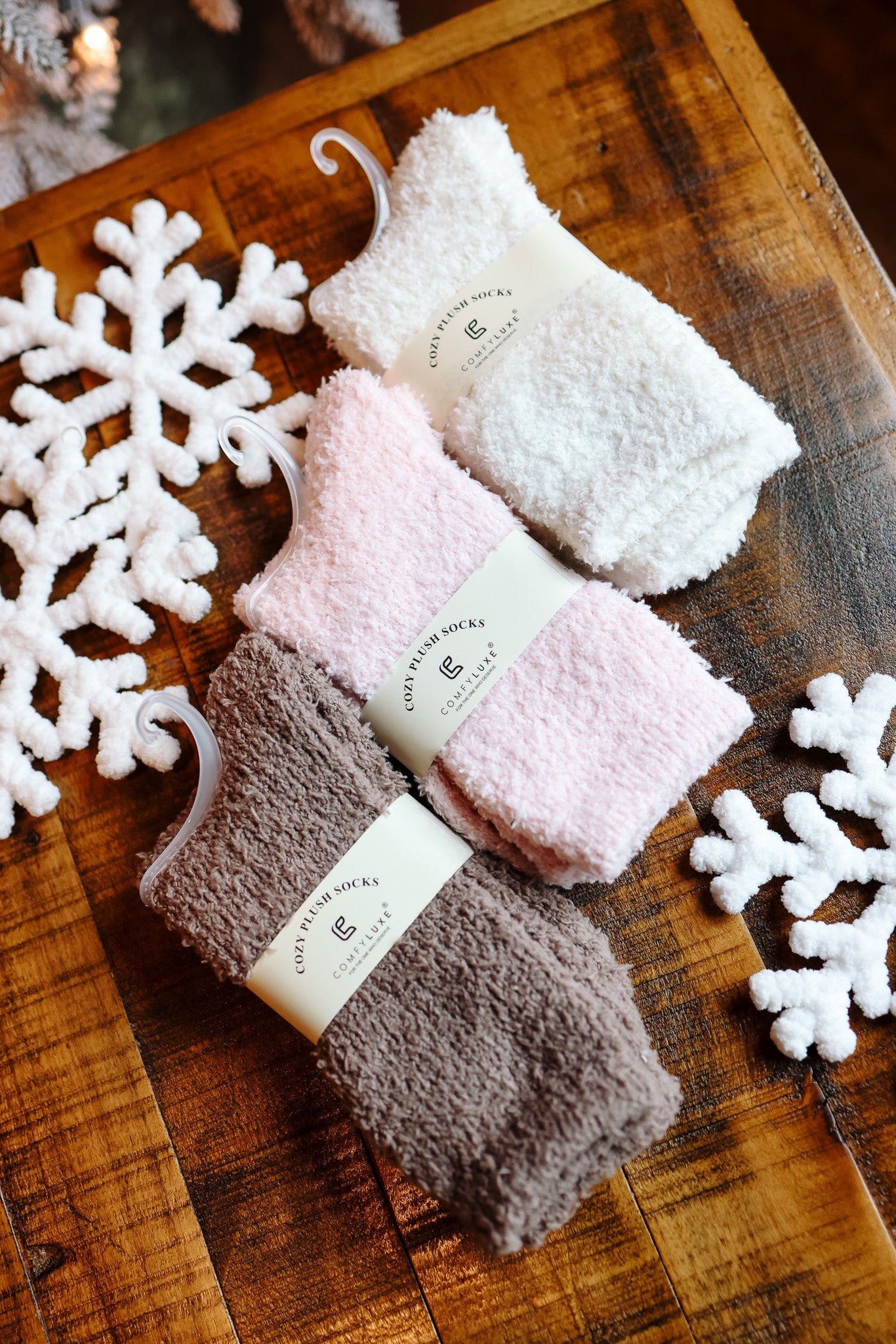 Comfy Luxe Cozy Plush Socks - Brown, Ivory, & Pink Pack