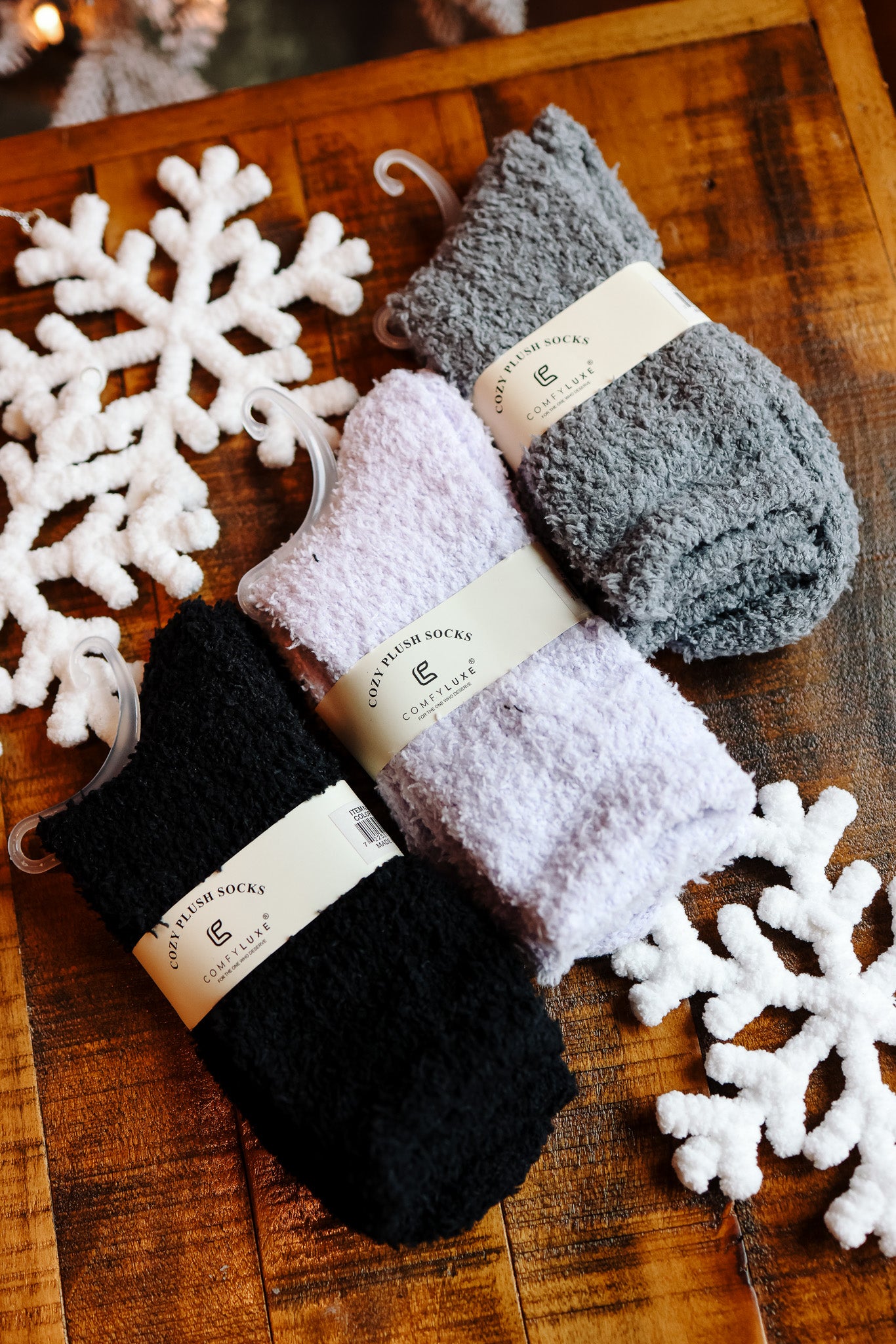 Comfy Luxe Cozy Plush Socks - Black, Grey, & Purple Pack