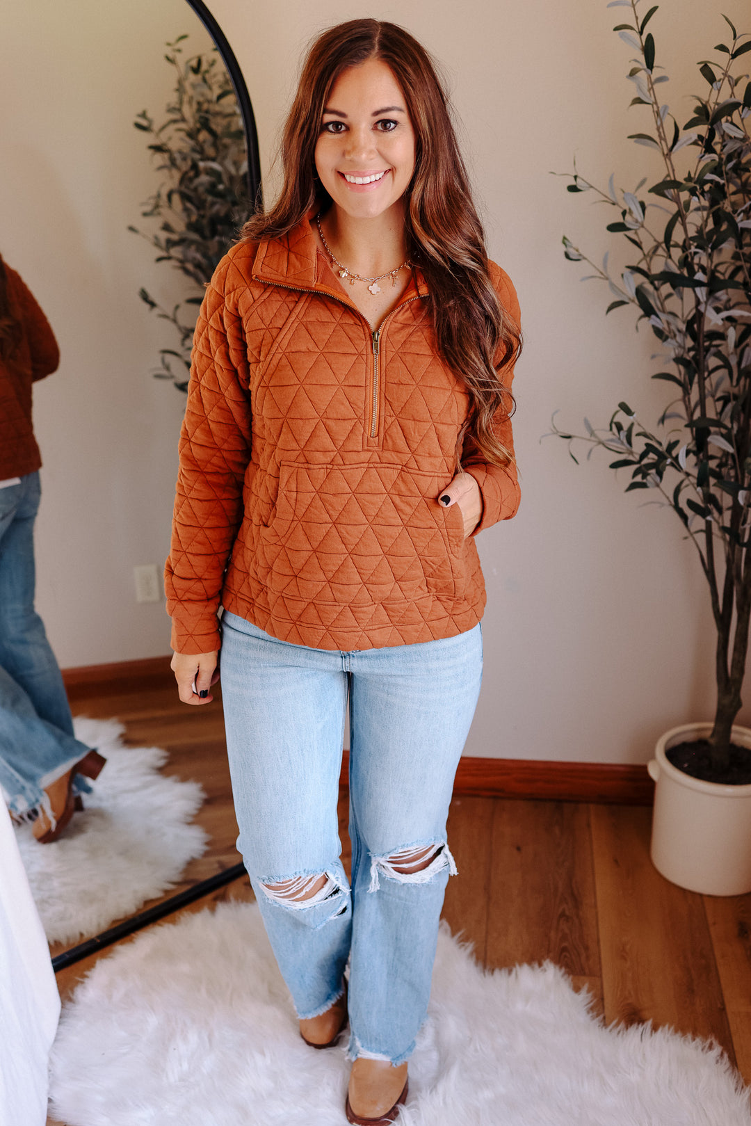 Quinn Half Zip Quilted Sweatshirt - Copper