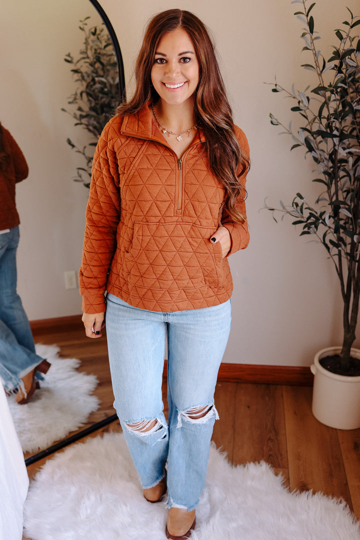 Quinn Half Zip Quilted Sweatshirt - Copper