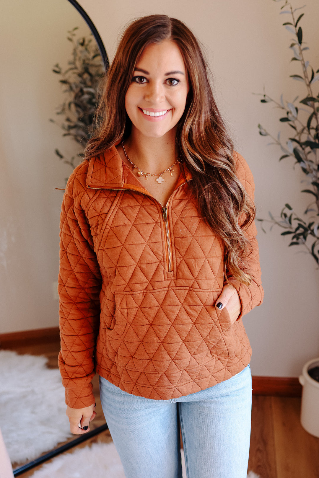 Quinn Half Zip Quilted Sweatshirt - Copper