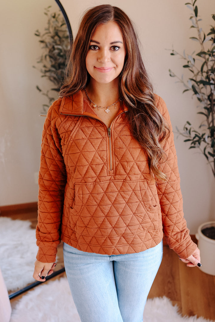Quinn Half Zip Quilted Sweatshirt - Copper