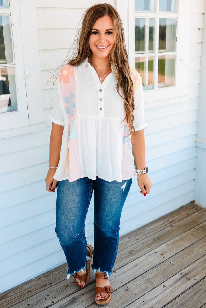 Chey Daisy Patchwork Cotton Gauze Top