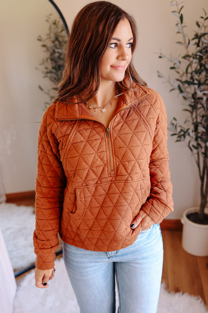 Quinn Half Zip Quilted Sweatshirt - Copper