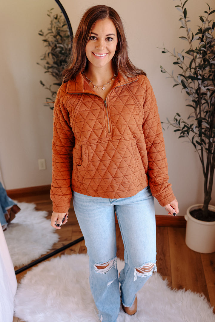 Quinn Half Zip Quilted Sweatshirt - Copper