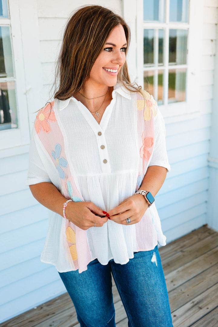 Chey Daisy Patchwork Cotton Gauze Top