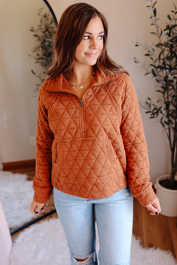 Quinn Half Zip Quilted Sweatshirt - Copper