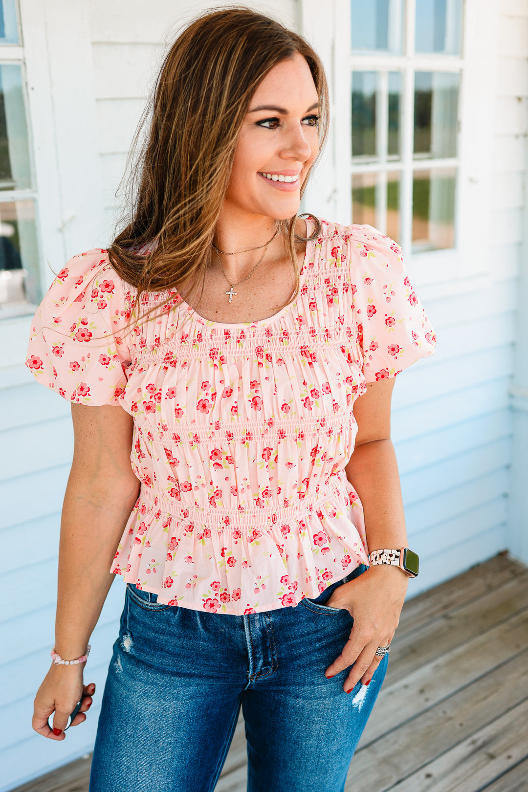 Abby Smocked Balloon Sleeve Top