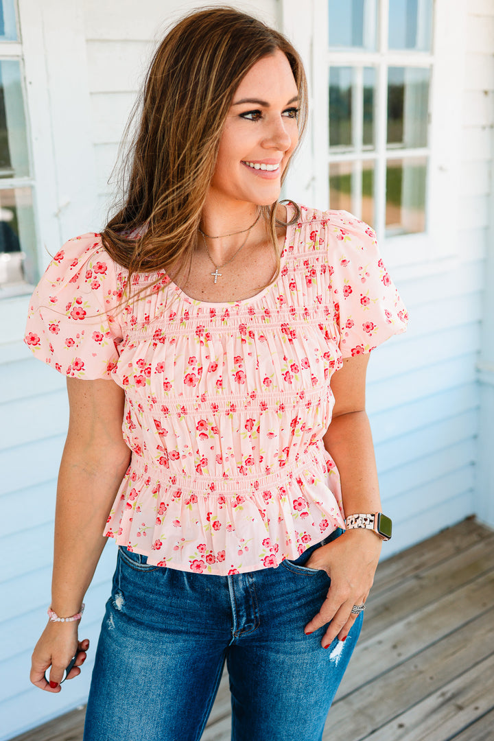 Abby Smocked Balloon Sleeve Top