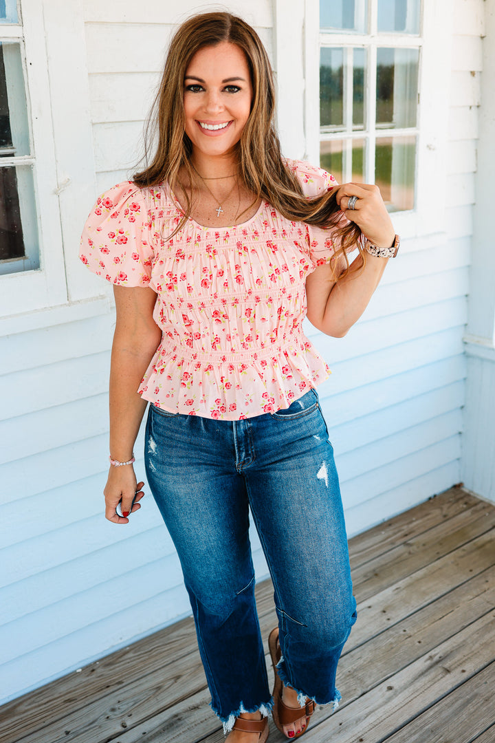 Abby Smocked Balloon Sleeve Top