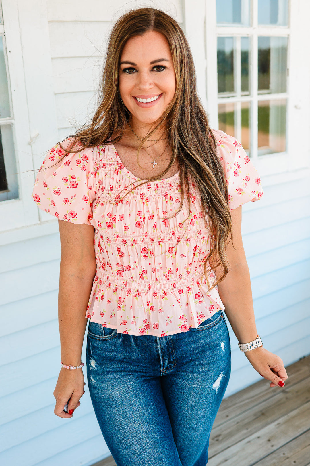 Abby Smocked Balloon Sleeve Top