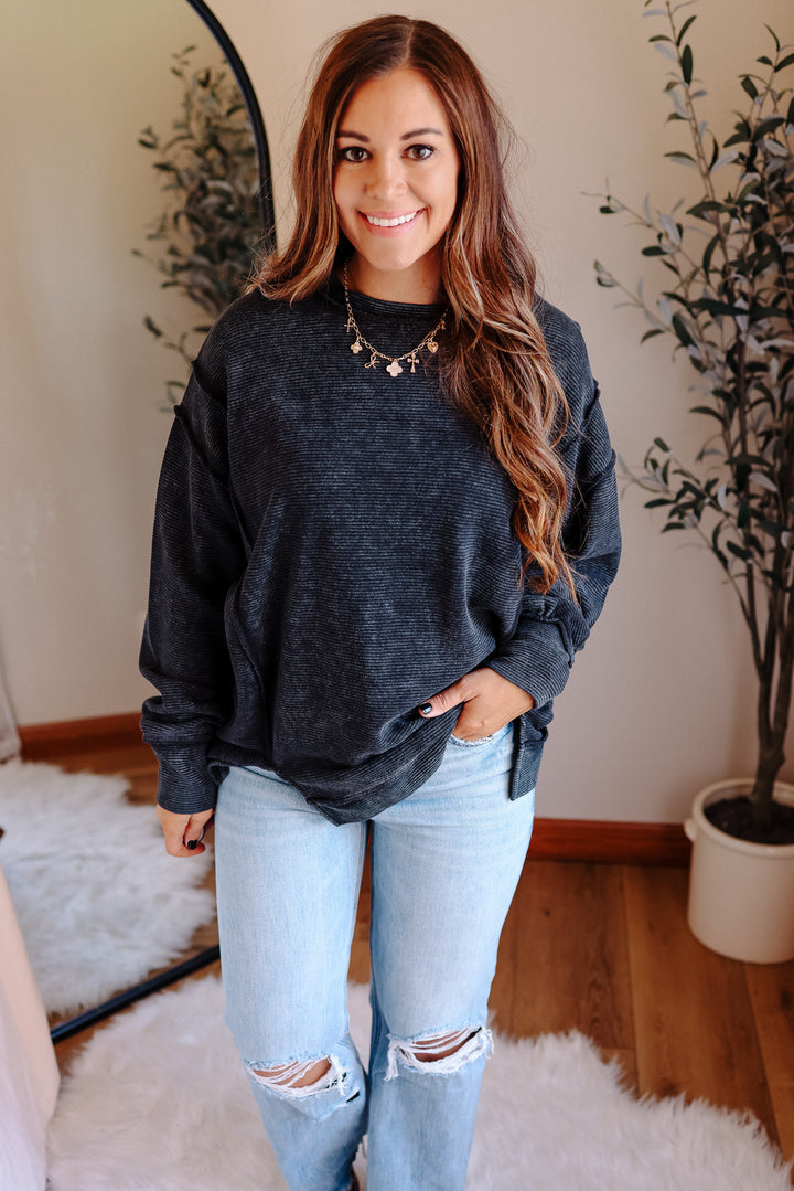 Hattie Double Ribbed Pullover - Black