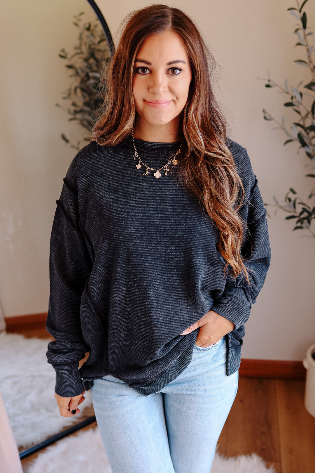 Hattie Double Ribbed Pullover - Black