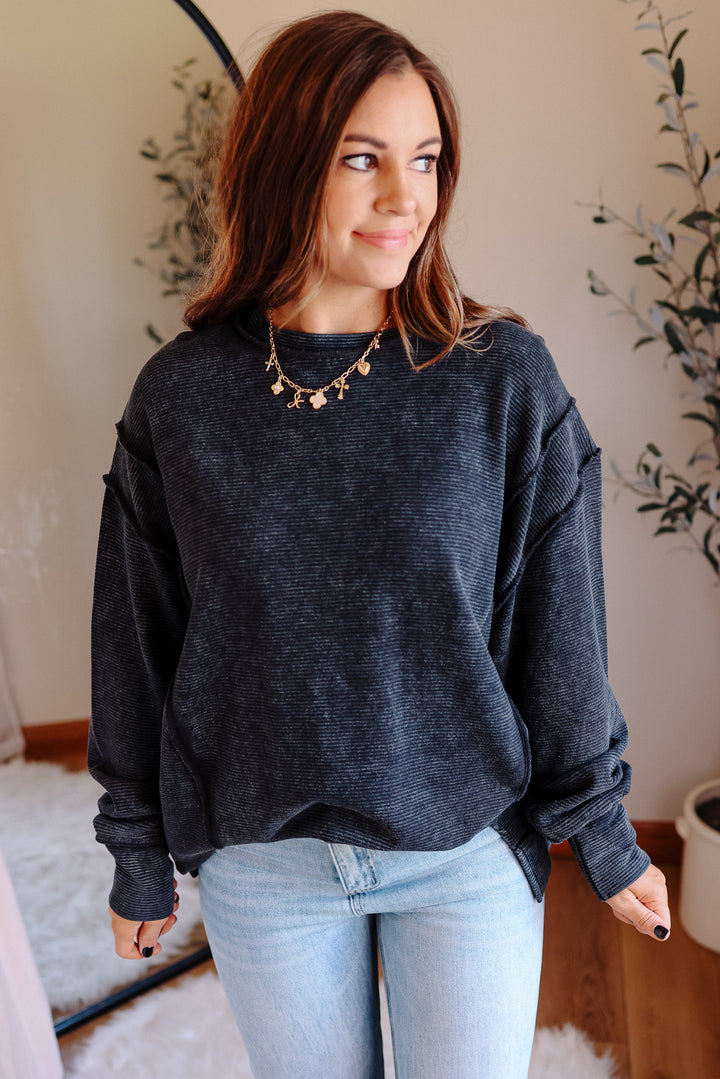 Hattie Double Ribbed Pullover - Black